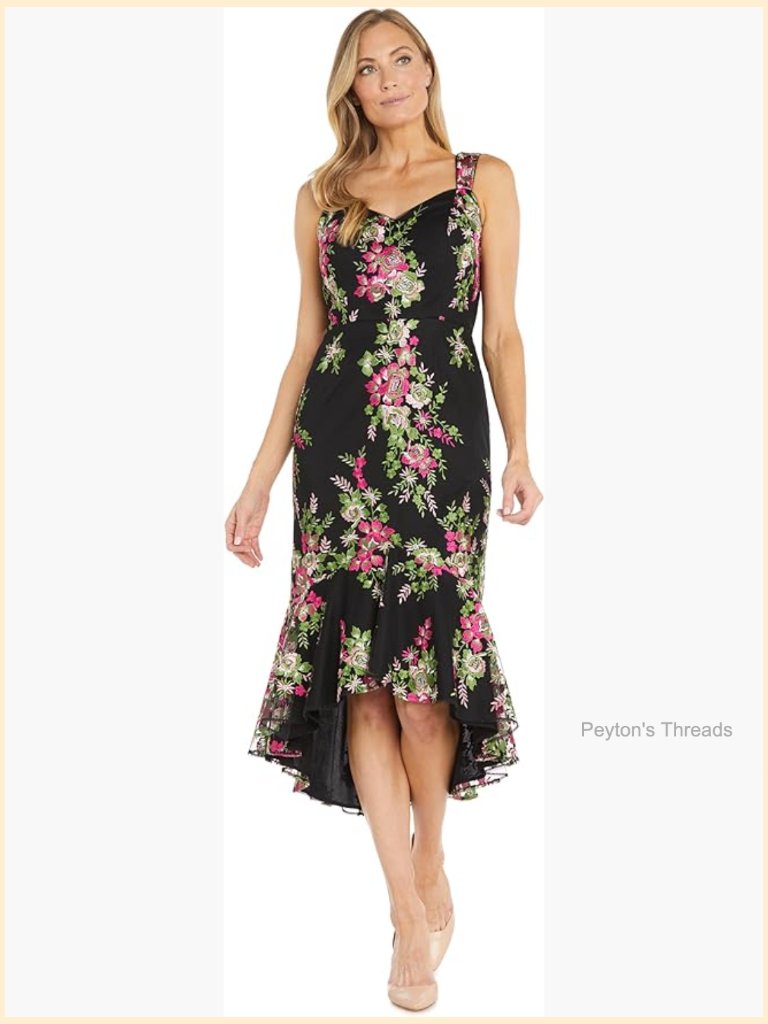 Hi Lo Sleeveless Floral Embroidered Flounce Dress Midi